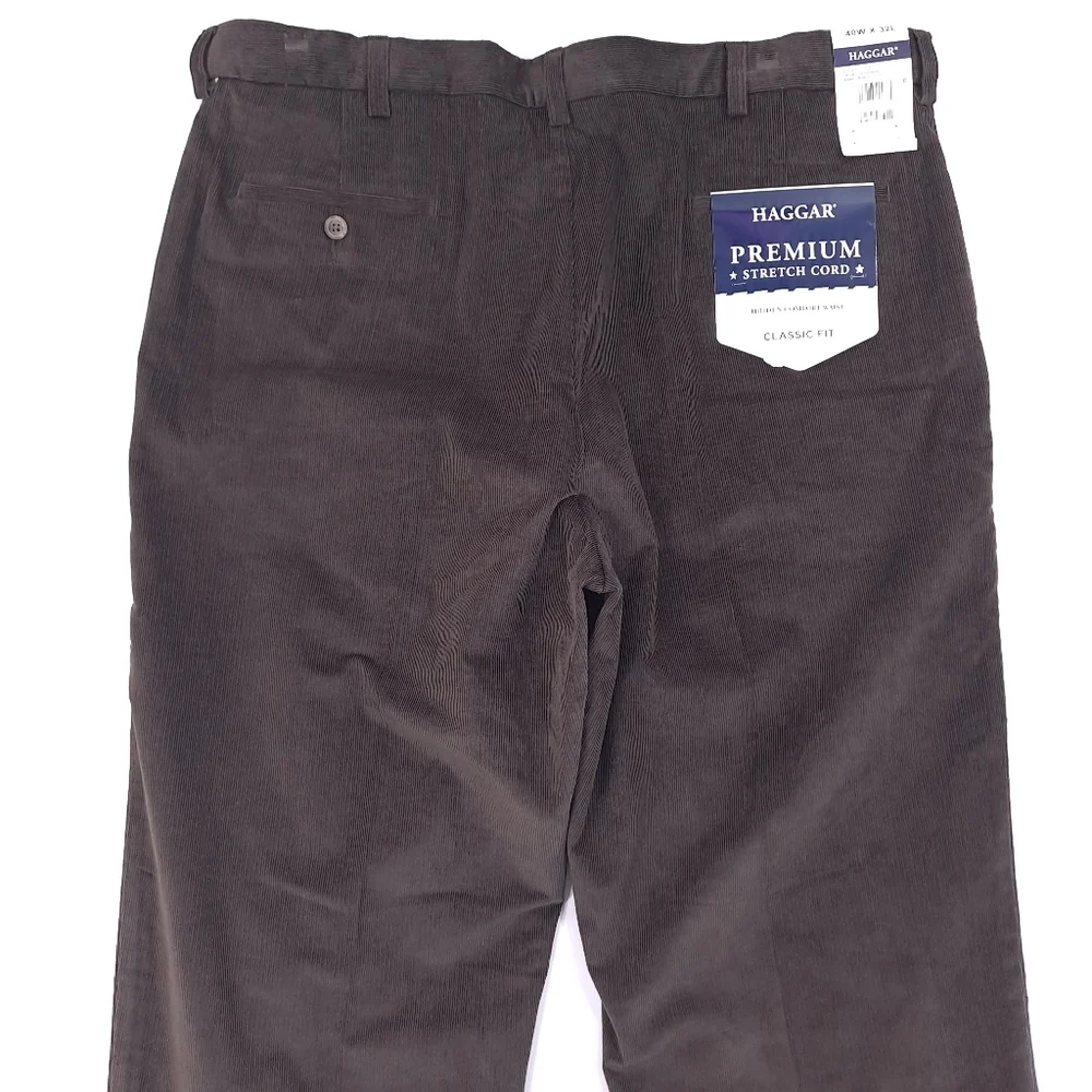 Haggar Mens Stretch Corduroy Pants Classic Fit Comfort Waist Brown Stretch 40x32 - Picture 3 of 8